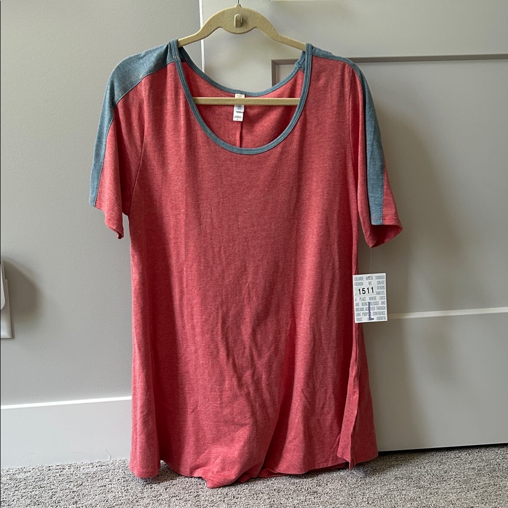 LuLaRoe Red and Gray Short Sleeve Tee